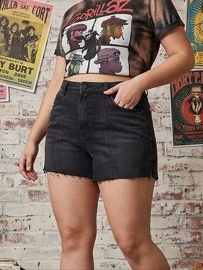 NOBO Black Raw-Hem High-Rise Denim Shorts